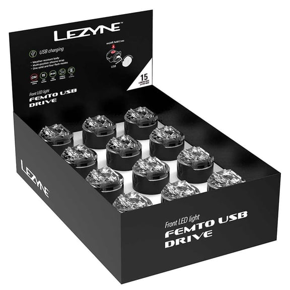 Lezyne Femto USB Drive Lights Display Box, Front