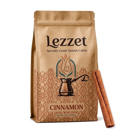 Lezzet Specialty Grade Turkish Coffee, Cinnamon, Extra-Fine Medium Dark Arabica, 17.6 oz (500 Grams)