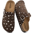 thumbnail image 1 of Lezzglt Suede Clogs for Women & Men, Cork Footbed Slip-on Mules with Arch Support, Stud Decorated, Adjustable Buckle, Brown, 1 of 9