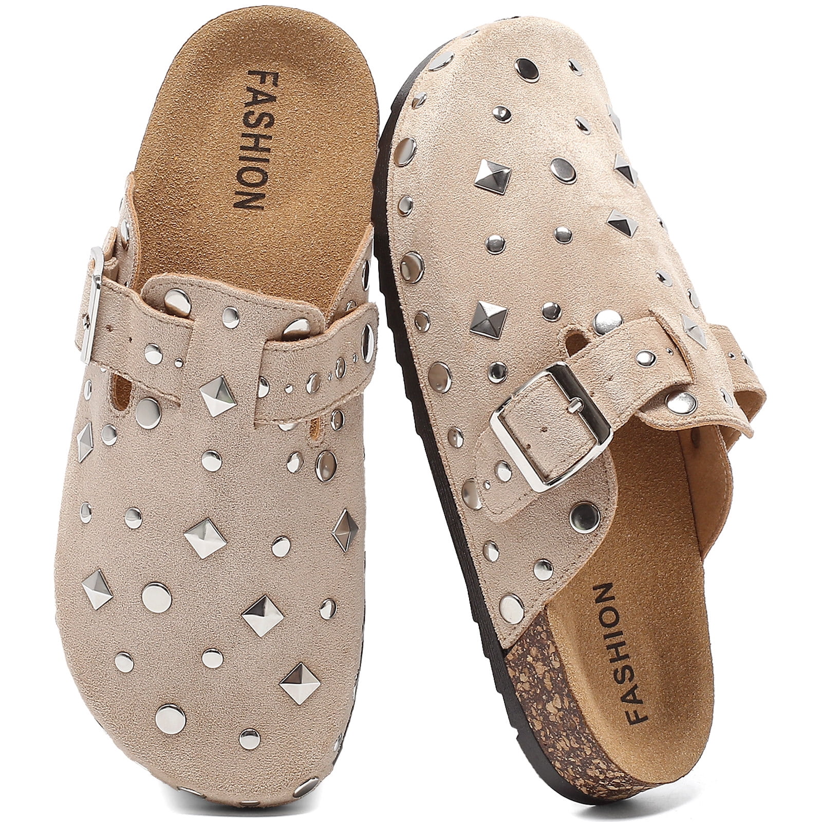 Lezzglt Suede Clogs for Women & Men, Cork Footbed Slip-on Mules with ...
