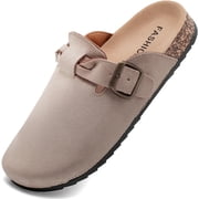 HSBDNZQ Suede Clogs for Women Men Cork Footbed Mules with Arch Support Adjustable Buckle Closed Toe Slip-On Slippers, Comfortable Non-slip Rubber Sole House Sandals for Casual Indoor Outdoor Wear