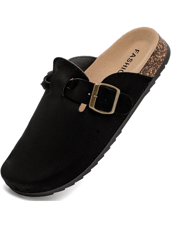 Suede Clogs for Women Men Cork Footbed Mules with Arch Support,Adjustable Buckle Closed Toe Slip-On Slippers, Comfortable Non-slip Rubber Sole House Sandals for Casual Indoor Outdoor Wear