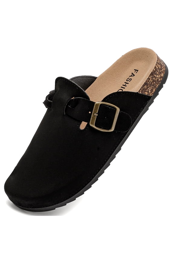 Women's Suede Clogs Mens Leather Mules Comfort Cork Footbed Antislip House Sandals Arch Support Potato Shoes with Adjustable Buckle