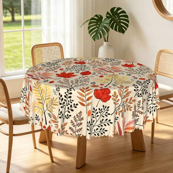 Lfeey Autumn Leaf 80 Inch Round Tablecloth, Fall Harvest Polyester Waterproof Table Cover