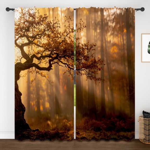 Lfeey Autumn Tree Forest Blackout Curtains, Fall Leaves, Rod Pocket Window Drapes 42x63 Inch 2 Panels, 42x63 Inch