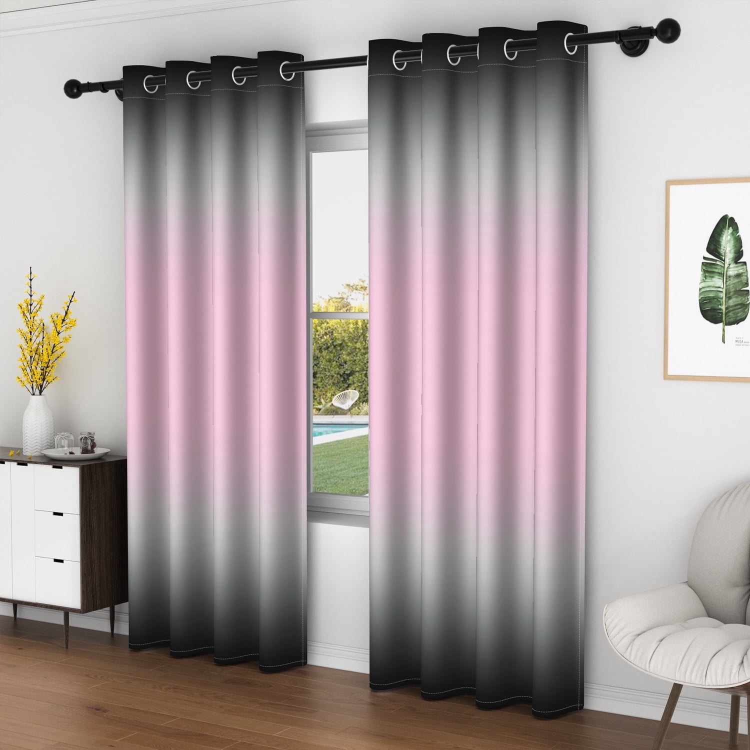 Lfeey Baby Pink Black Blackout Curtains 84 Inch Long 2 Panels, Bedroom/Living Room Insulated Light Blocking Decorative Drapes