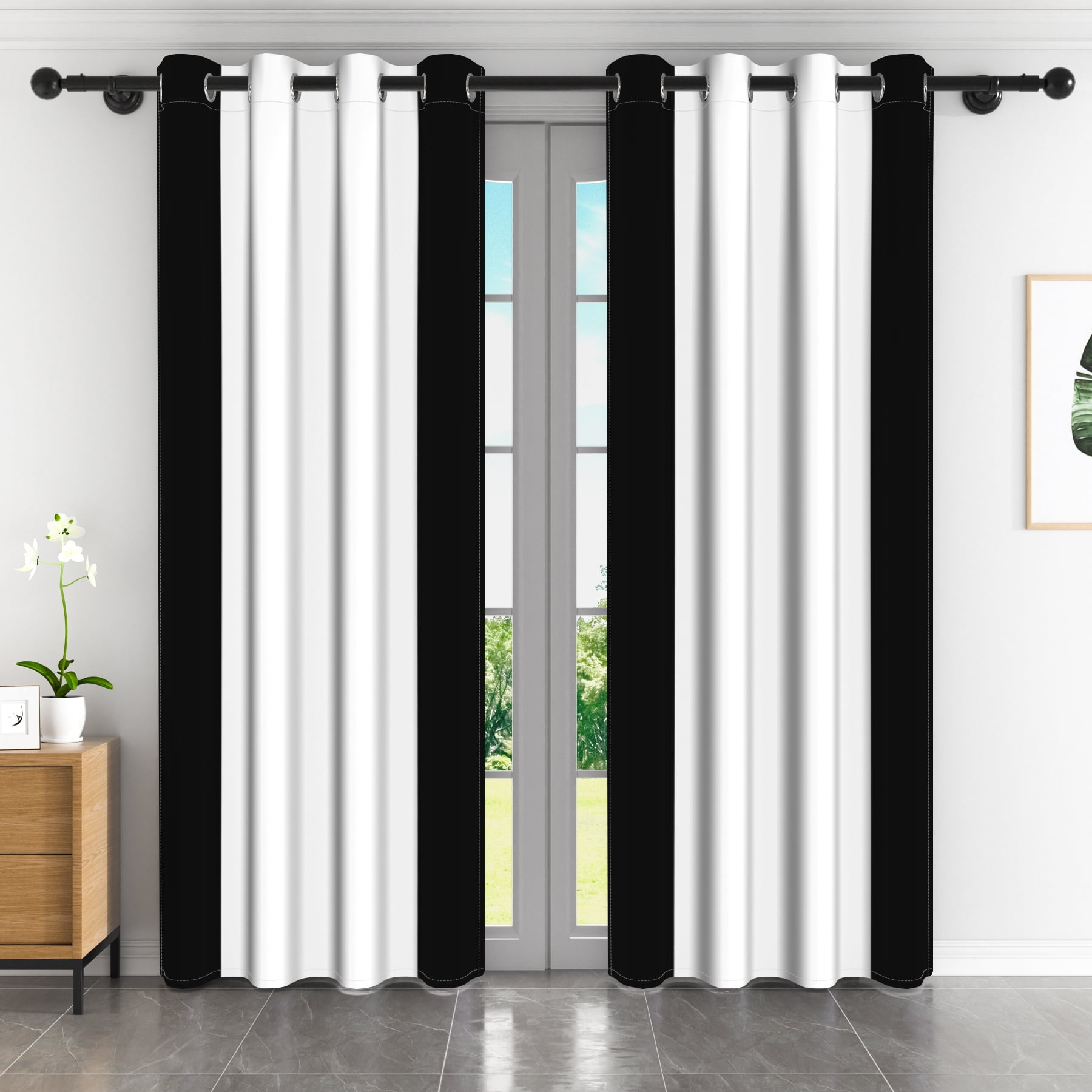 Lfeey Bedroom Blackout Curtains, Light Blocking Grommet Window Drapes for Living Room, 2 Panels, 52"W x 84"L, Black and White