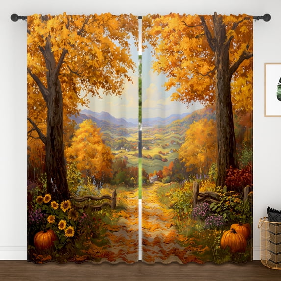 Lfeey Bedroom Thermal Insulated Blackout Curtains, Autumn Farm Rod Pocket Window Drapes 2 Panels, 52"x108"