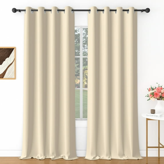 Lfeey Beige Blackout Curtains, Thermal Insulated for Bedroom/Living Room, 52x84 Inch Solid Grommet Drapes, 2 Panels