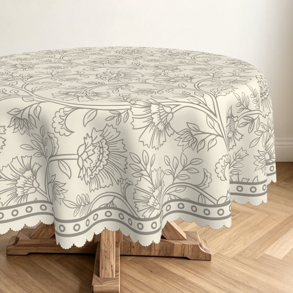 Lfeey Beige Floral Round Tablecloth, 60 inch Washable Table Cover for Kitchen Dining Room