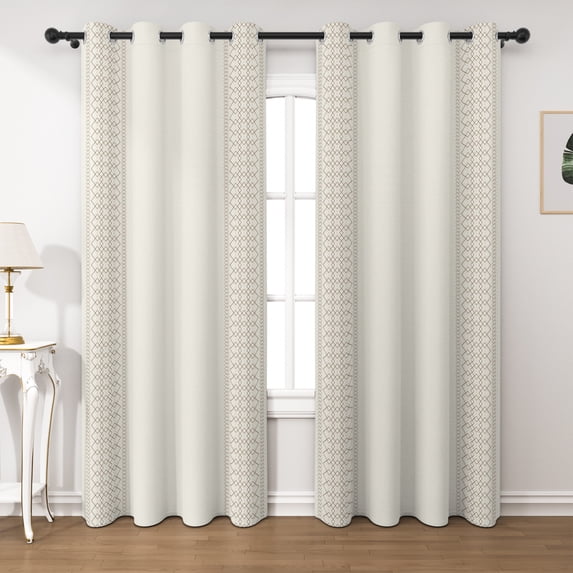Lfeey Beige Geometric Blackout Curtains, Thermal Insulated Room Darkening Grommet Window Drapes for Living Room, 42Wx96L, 2 Panels