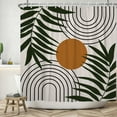 thumbnail image 1 of Lfeey Beige Shower Curtain, Abstract Leaf Stripe Mid Century Waterproof Fabric for Bathroom Decor, 72x78 inch with Hooks, 1 of 5
