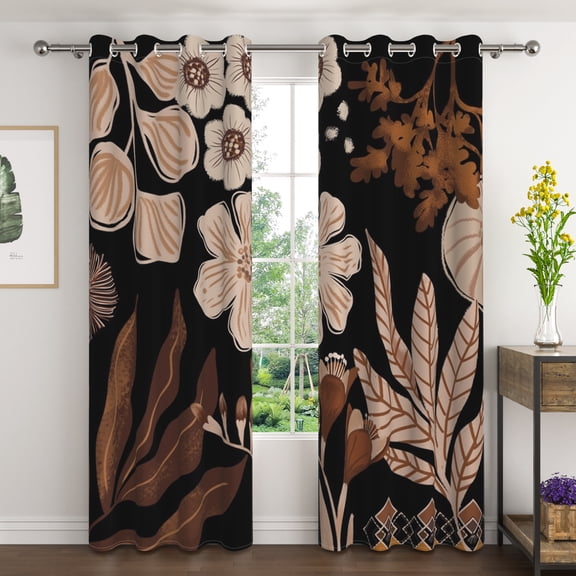 Lfeey Black Floral Blackout Curtains for Room, Retro Country Window Drapes for Kitchen Bedroom Living Room Bathroom 2 Panels, 42"x63" inch
