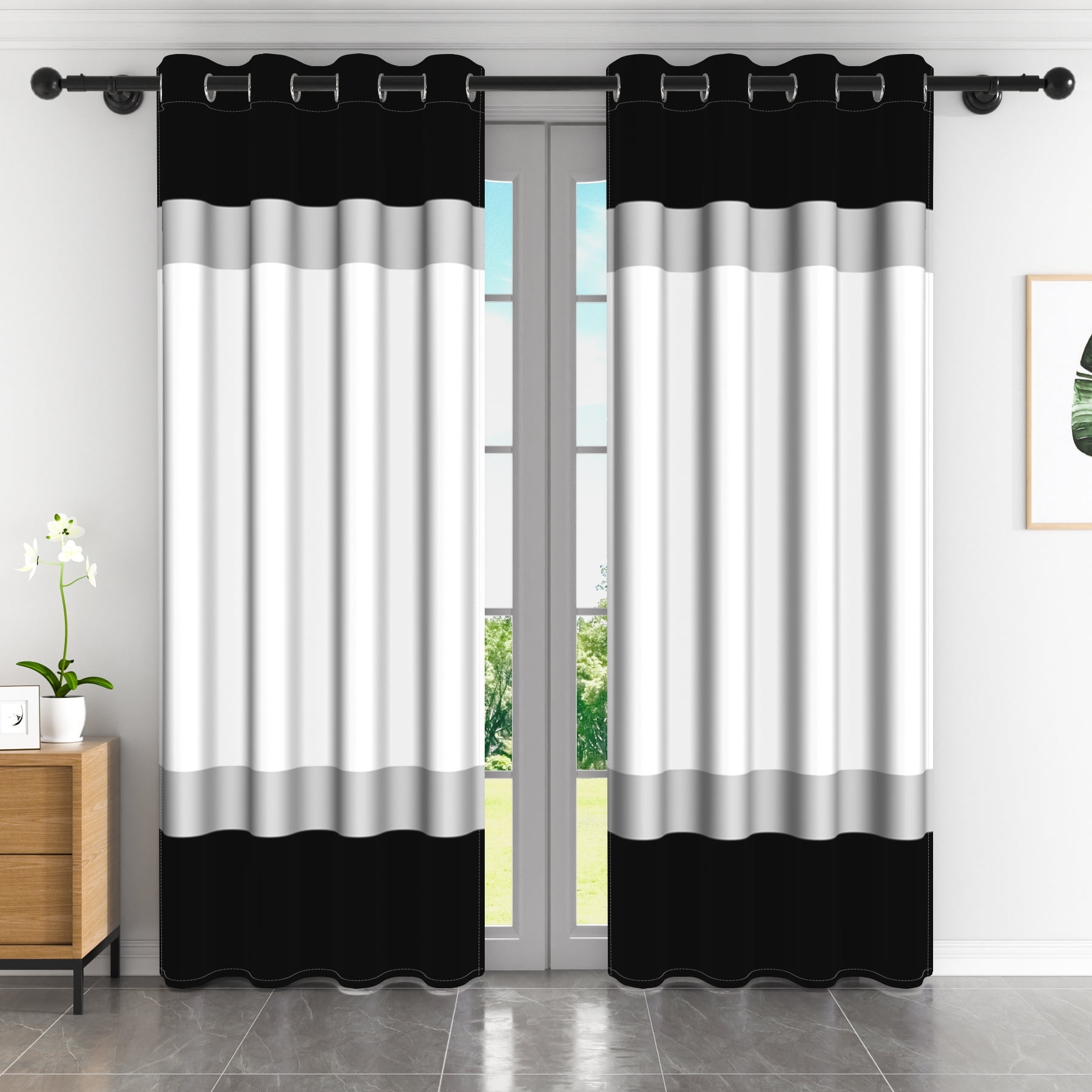 Lfeey Black White Blackout Curtains, Set of 2, Room Darkening for Living Room/Bedroom, 42x84 inches