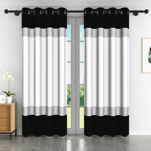 Lfeey Black White Blackout Curtains, Set of 2, Room Darkening for Living Room/Bedroom, 52x84 inches