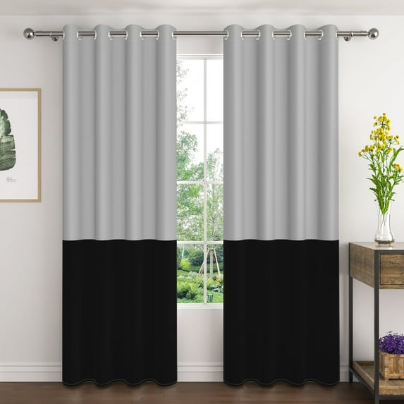 Lfeey Black and Gray Blackout Curtains, Room Darkening Curtains for Living Rooms/Bedrooms, 63 inch long, 2 Panels