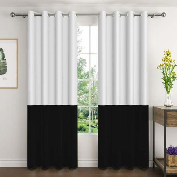 Lfeey Black and White Blackout Curtains for Bedrooms, 84 inches long, Room Darkening Curtains, 2 Panels