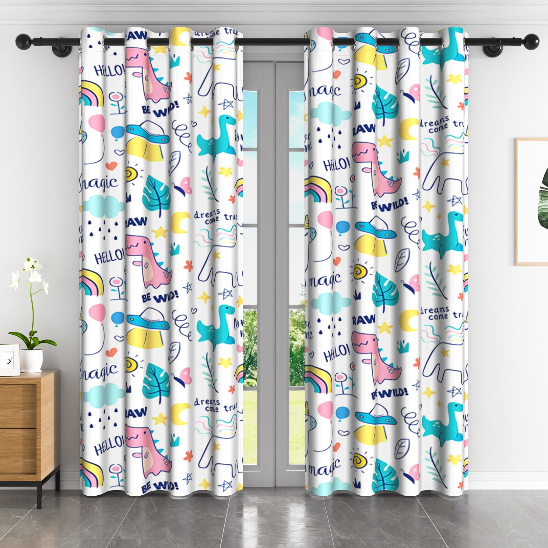 Lfeey Blackout Cartoon Curtains for Boy and Girl Rooms, Wild Dinosaur Print, 42x84 inch, 2 Panels