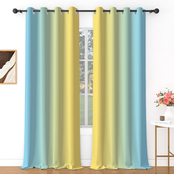 Lfeey Blackout Curtain for Living Room 63 inch Length, Light Blue Yellow Gradient Curtain, 2 Panels