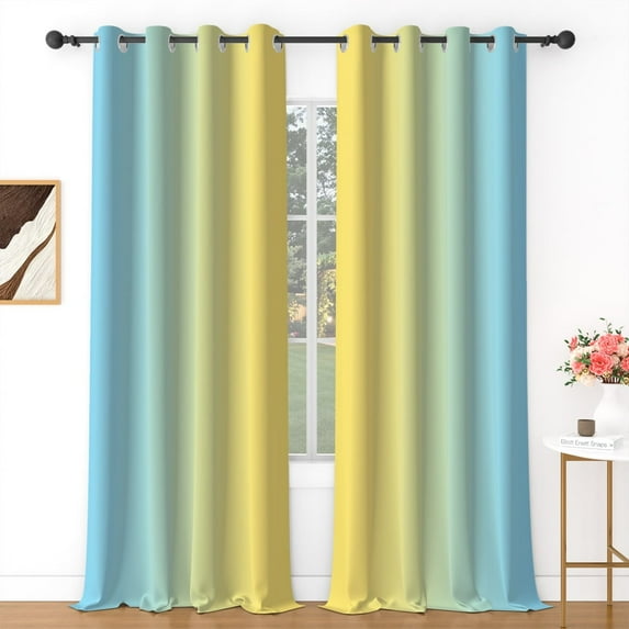 Lfeey Blackout Curtain for Living Room 63 inch Length, Light Blue Yellow Gradient Curtain, 2 Panels