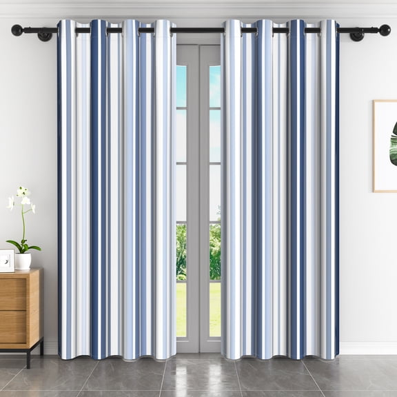 Lfeey Blackout Curtains 63 inches Long, Striped Printed Curtains for Bedroom, Insulated Lined, 42x63 inches, Navy and White, 2 Panels