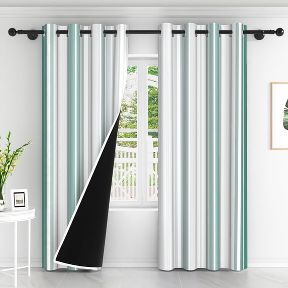 Lfeey Blackout Curtains 63 inches Long, Striped Printed Curtains for Bedroom, Insulated Lined, 52x63 inch, Loden Green, 2 Panels