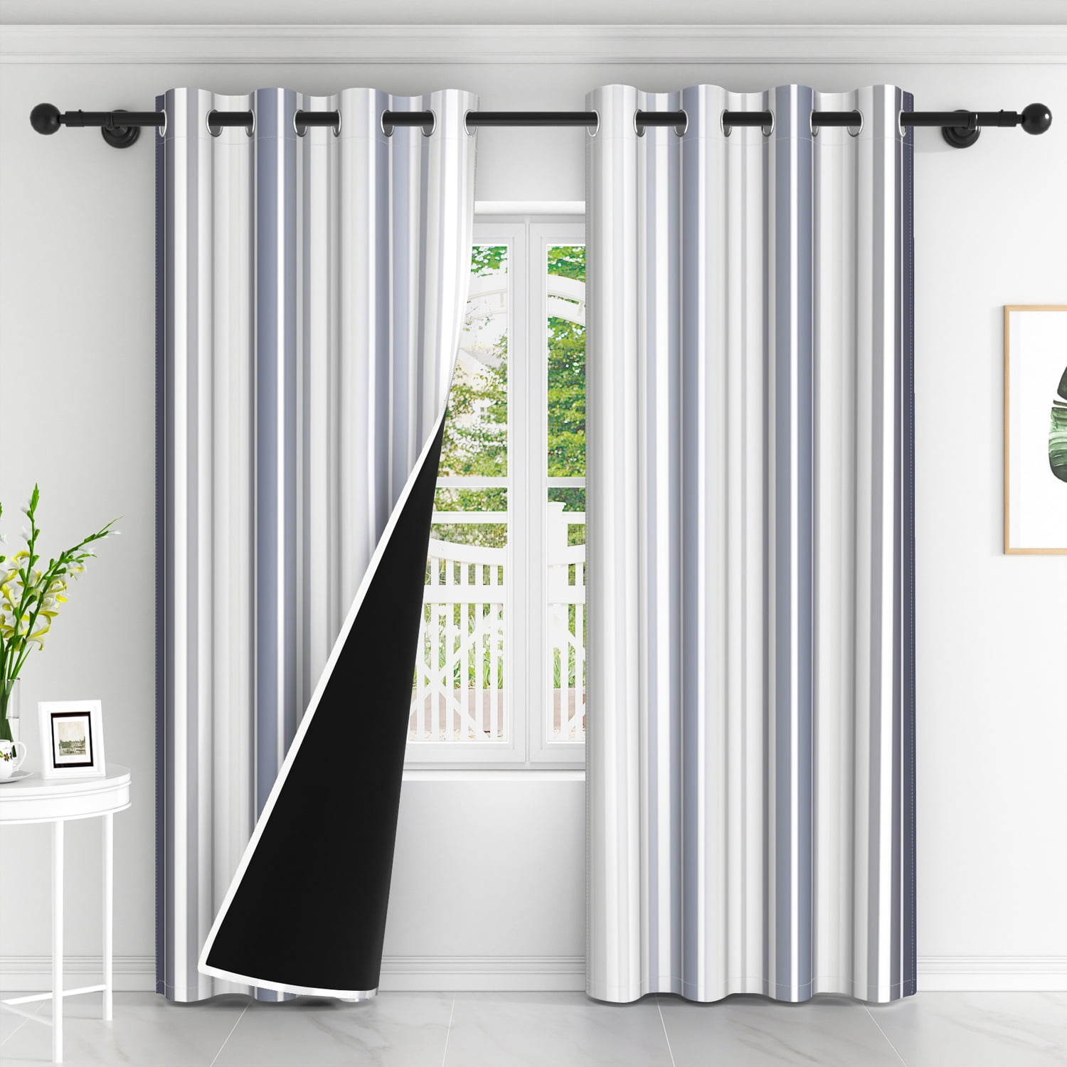 Lfeey Blackout Curtains 84 inches long, Striped Printed Curtains for Bedroom, Insulated Lined, 42x84 inches, Gray and White, 2 Panels