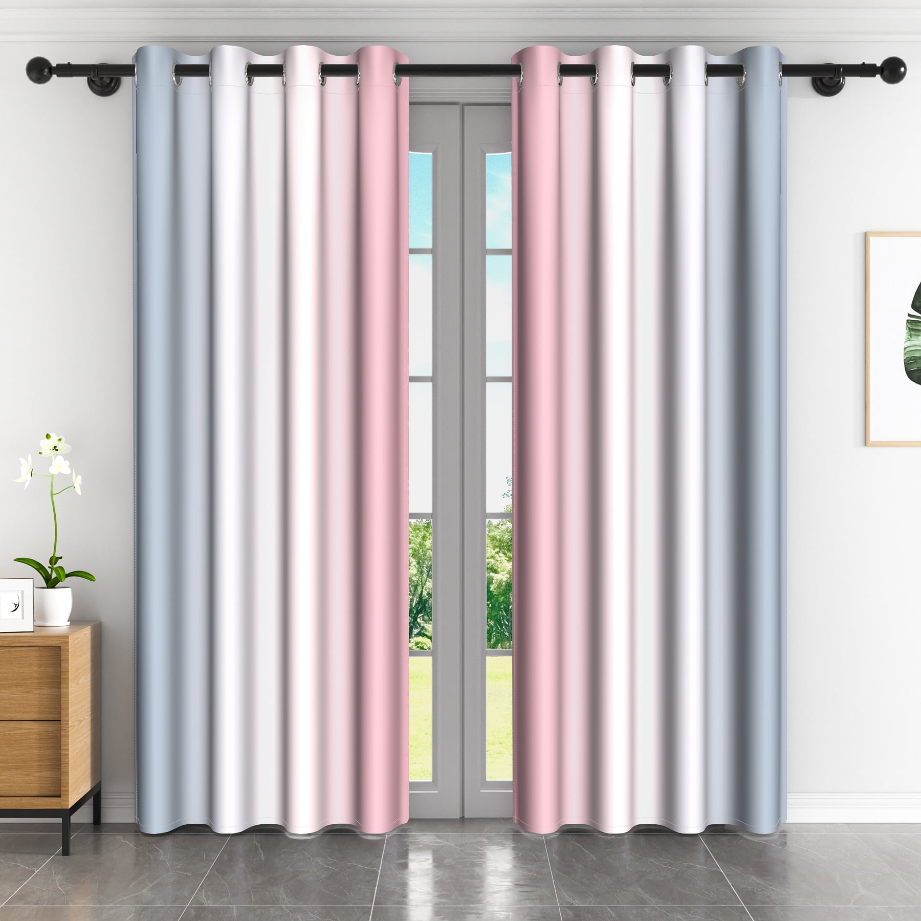 Lfeey Blackout Curtains 96 inch, Thermal Insulated for Kitchen Bedroom, Pink Gray, Set of 2