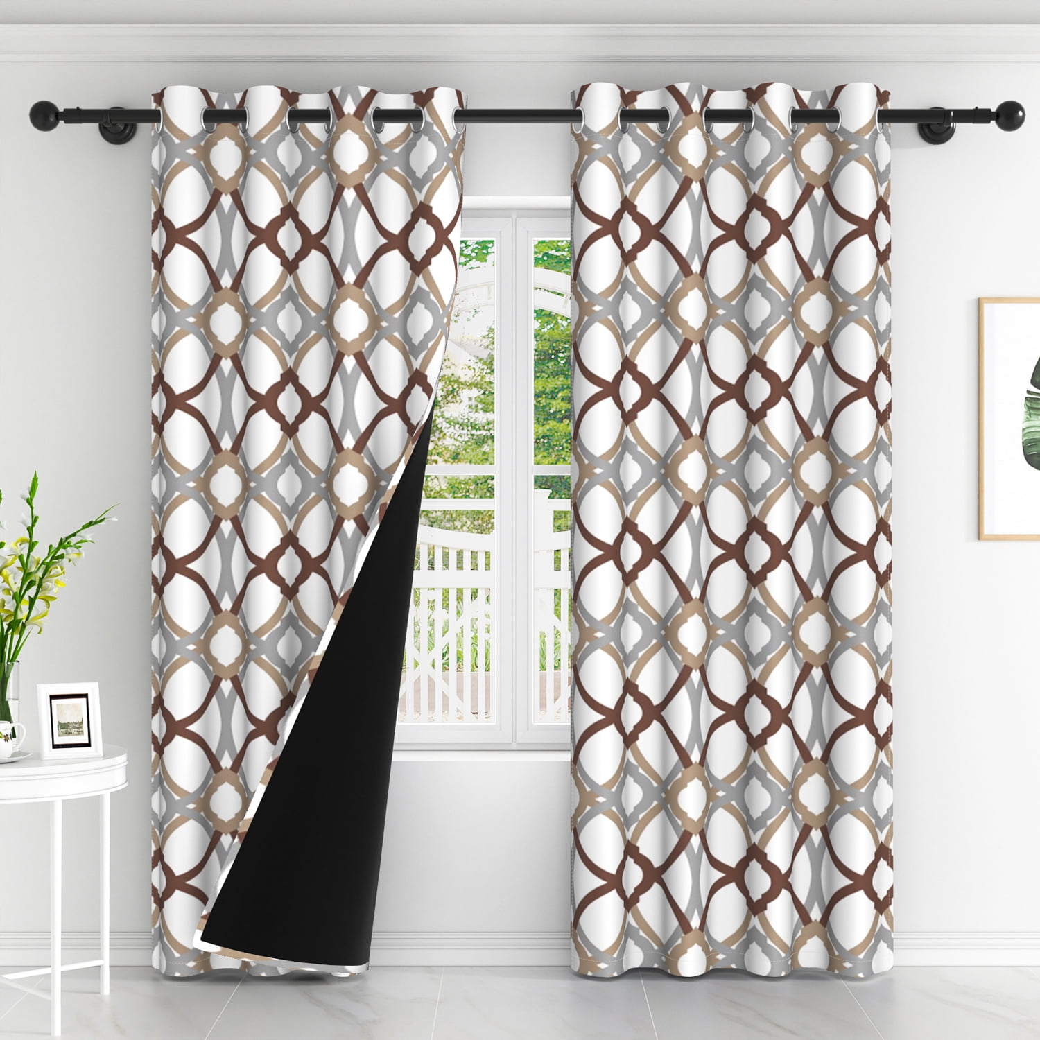 Lfeey Blackout Curtains Geometric Modern Grommet Curtains, Room Darkening Privacy Curtains, Brown and Gray, 42x84 Inches, 2 Panels