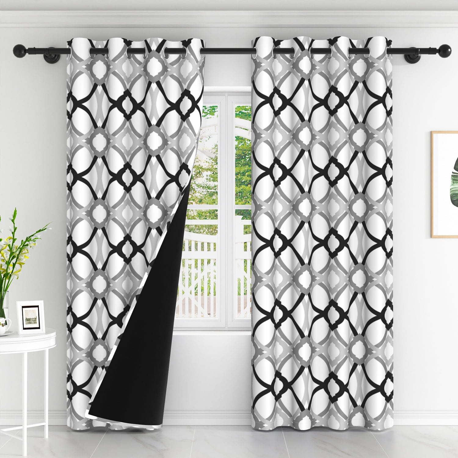 Lfeey Blackout Curtains Geometric Modern Grommet Curtains, Room Darkening Privacy Drapes, Black and Gray, 42x63 Inches, 2 Panels