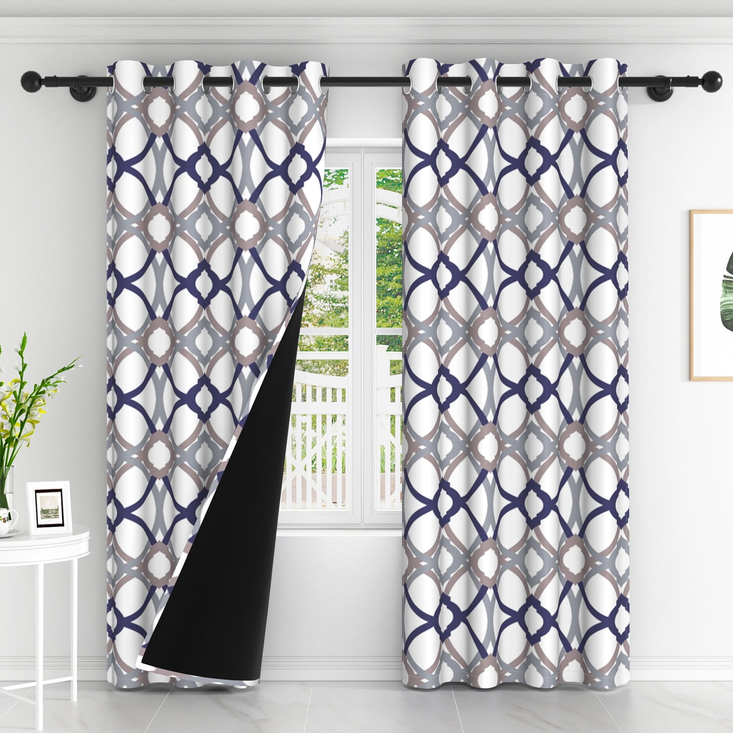 Lfeey Blackout Curtains Geometric Modern Grommet Curtains, Room Darkening Privacy Drapes, Purple and Gray, 42x84 Inches, 2 Panels
