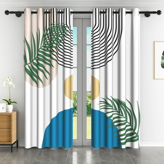 Lfeey Blackout Curtains, Grommet Top Room Darkening for Living Room, Geometric Lines, 52x63 inch, Set of 2