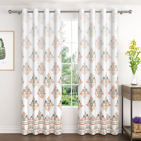 Lfeey Blackout Curtains for Living Room Bedroom Vintage Damask Floral Print Room Darkening Thermal Insulated Grommet Window Drapes, 52x108 inch, 2 Panels