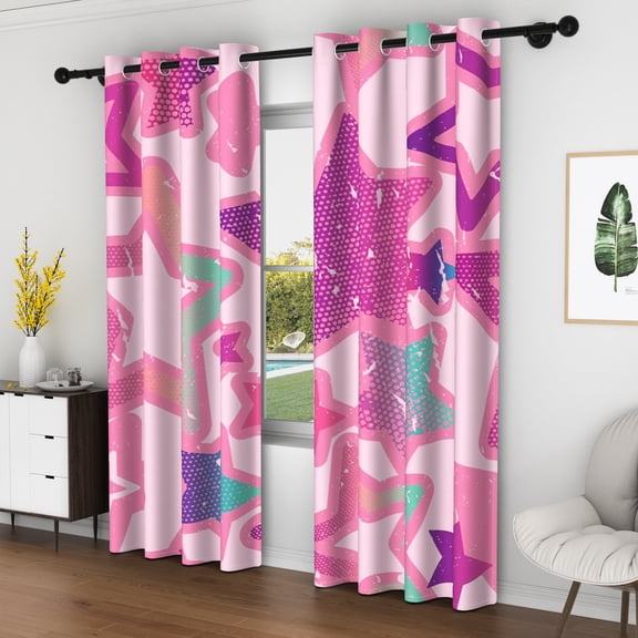 Lfeey Blackout Curtains, Pink Stars for Girl's Bedroom Grommet Curtains, Pink, 42x108 inches, 2 Panels