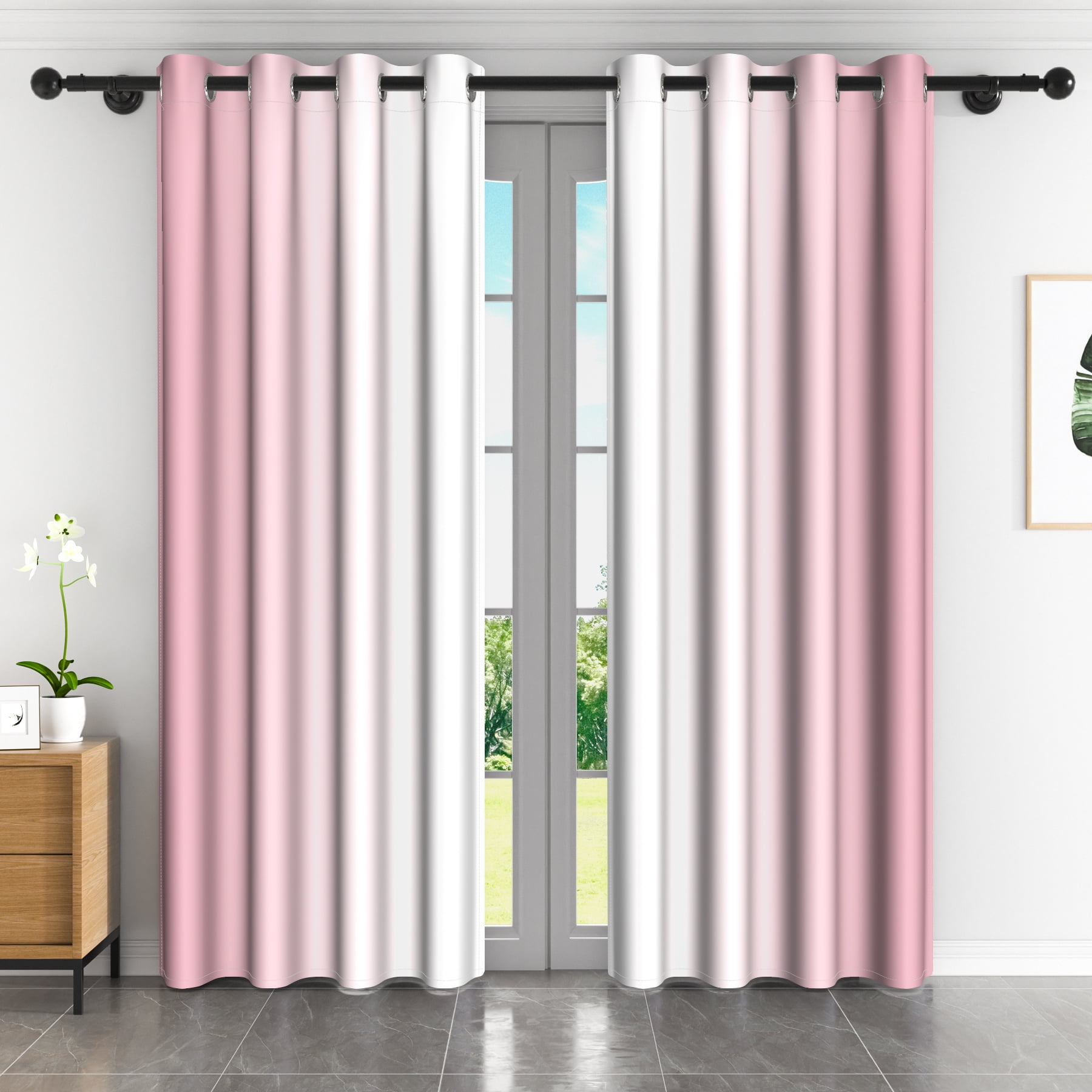 Lfeey Blackout Curtains, Pink to White Gradient Bedroom, 52x63 inch, 2 Panels Set