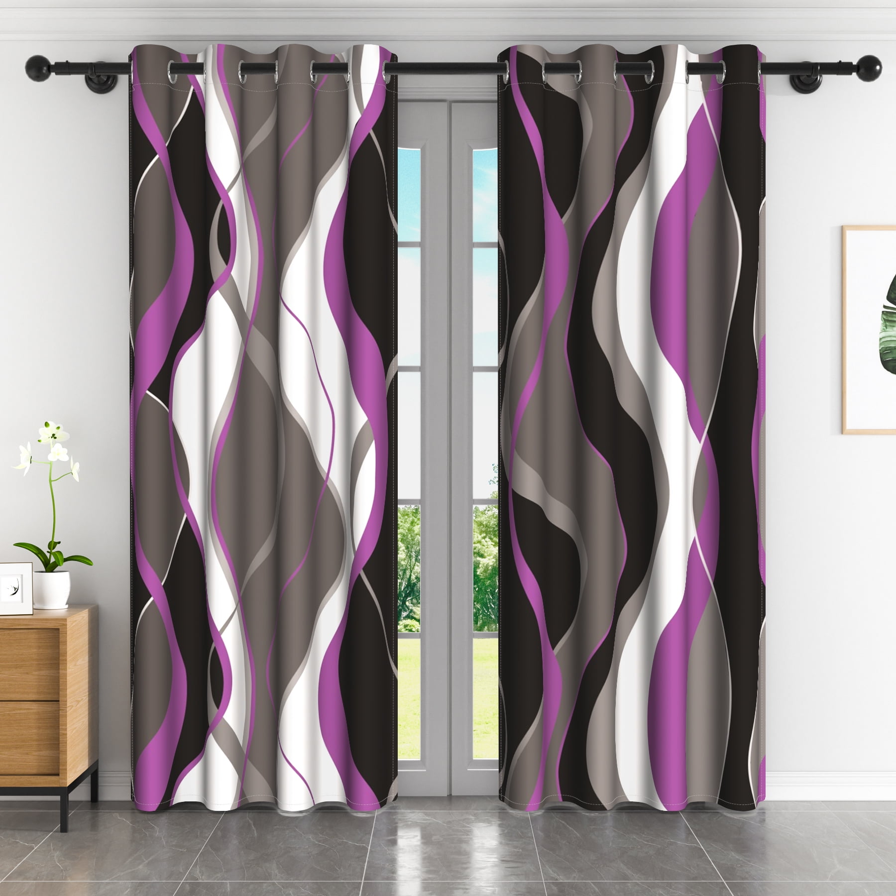 Lfeey Blackout Curtains Purple Black for Bedroom, Room Darkening Thermal Curtain, 52x63 inch Grey 2 Panels