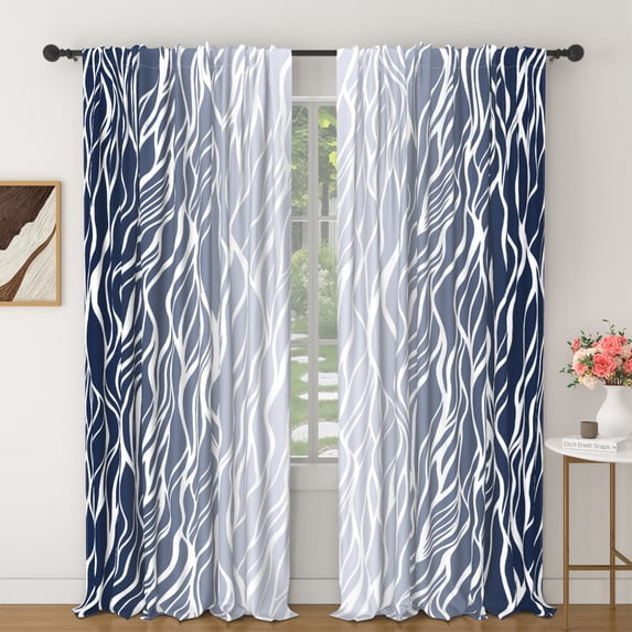 Lfeey Blackout Curtains Rod Pocket Abstract Blue Ombre Wave 63 inch Length 2 Panels