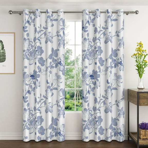 Lfeey Blackout Curtains, Thermal Insulated Noise Reducing Grommet Top Window Drapes, Blue Watercolor, 84 inch long,2 Pcs