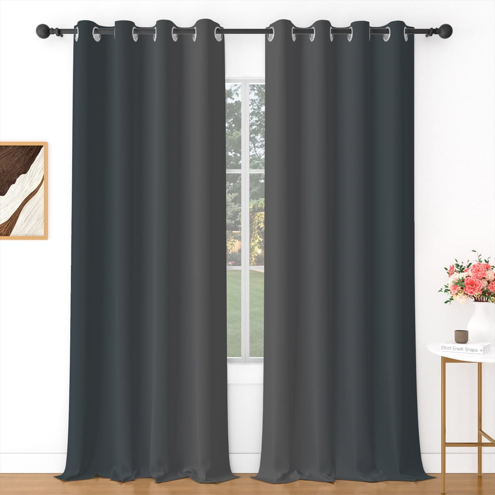 Lfeey Blackout Curtains, Thermal Insulated Privacy Drapes for Living Room Window, Black Gray, 52x63 inch, 2 Panels