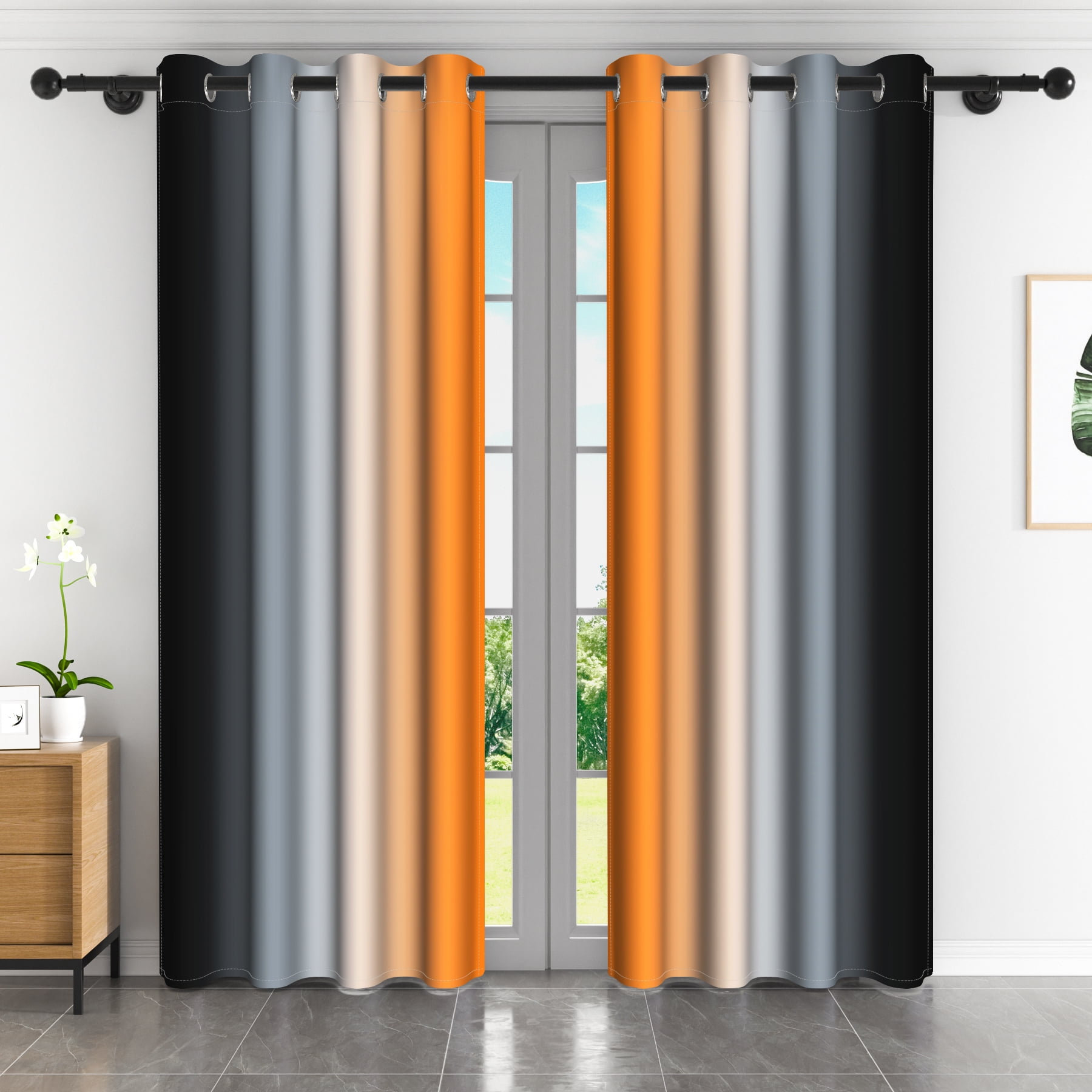 Lfeey Blackout Curtains for Bedroom Black and Burnt Orange Patchwork Curtains, 2 Panels Set, 42 x 72 inch