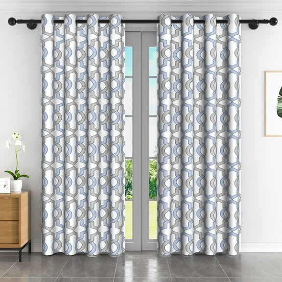 Lfeey Blackout Curtains for Bedroom, Plaid Blue Gray Geometric Pattern Curtains with Top Grommets, 52x63 Inches, 2 Panels