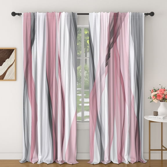 Lfeey Blackout Curtains for Bedroom and Living Room, Thermal Insulated Pink Gray Abstract Window Treatment Drapes 63 Inch Long, 2 Panels