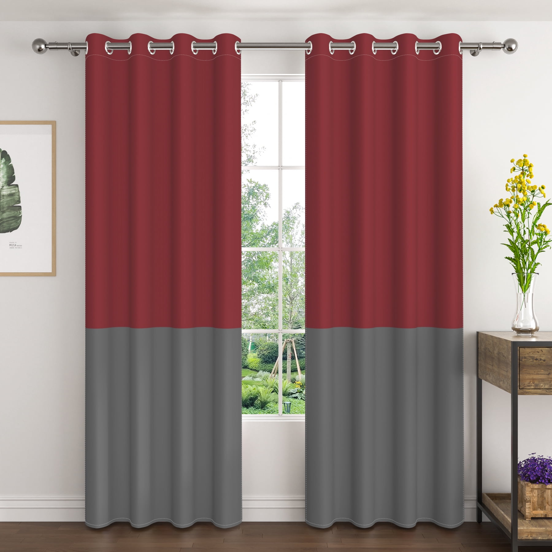 Lfeey Blackout Curtains for Bedrooms, Room Darkening, Dark Red and Black, 42x72 inch, 2 Panels