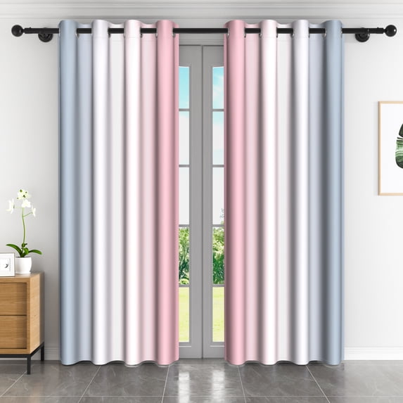Lfeey Blackout Curtains for Living Room, Thermal Insulated Light Blocking, 2 Panels Set 63 inch Long Pink Gray with Grommet Top