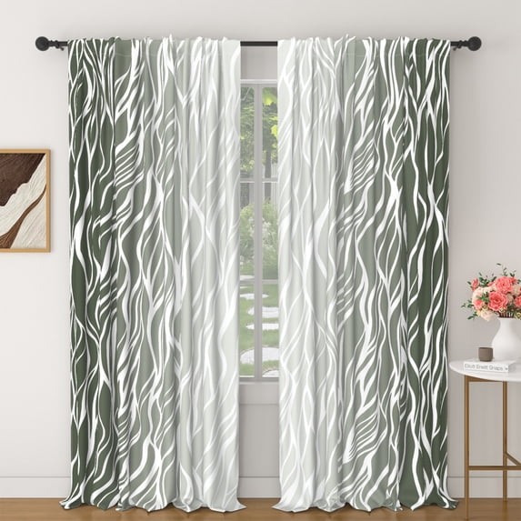 Lfeey Blackout Curtains for Living Room, Thermal Insulated Room Darkening Rod Pocket Drapes, Green Abstract Wave, 84 inch Long 2 Panels