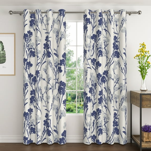 Lfeey Blackout Curtains for Living Room, Watercolor Floral Painting Thermal Insulated Light Blocking Grommet Curtains Drapes, 52x63 inch, 2 Panels