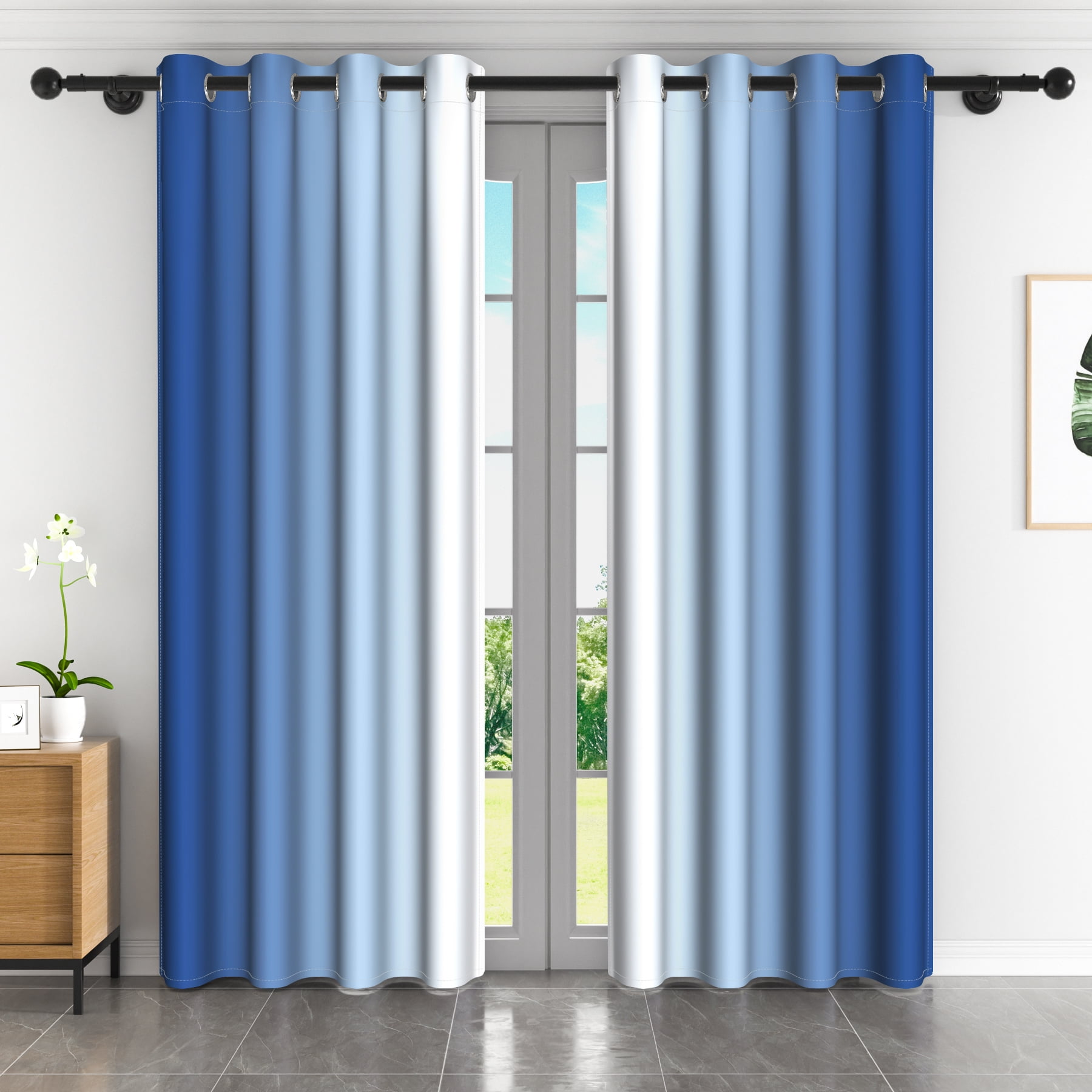 Lfeey Blackout Drapes Blue White Gradient, Room Darkening Curtains, 42x84 inch, Set of 2