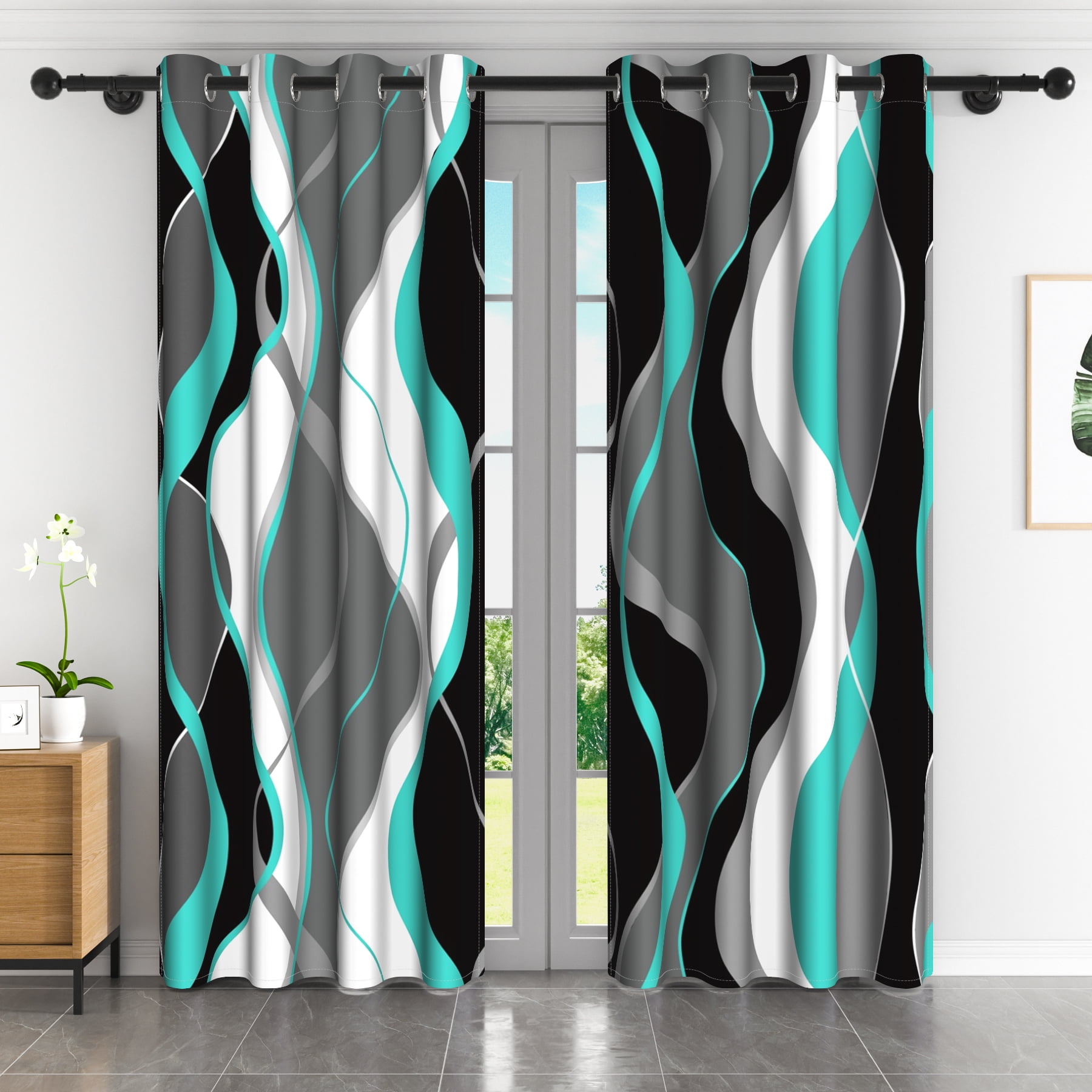 Lfeey Blackout Drapes Thermal Insulated Room Darkening Curtains, Cyan Gray, 2 Panels set