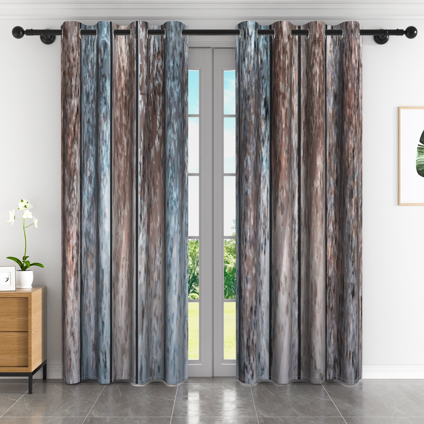 Lfeey Brown Blue Blackout Curtains for Bedroom, Set of 2, Room Darkening, 52x63 inches, Gray