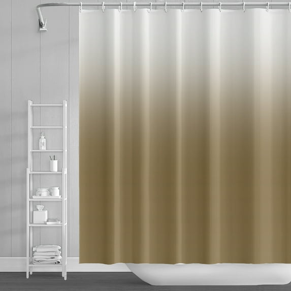 Lfeey Brown and White Ombre Shower Curtain with 12 Hooks, Waterproof and Washable Decorative Shower Curtain for Bathroom, 72x78 inches